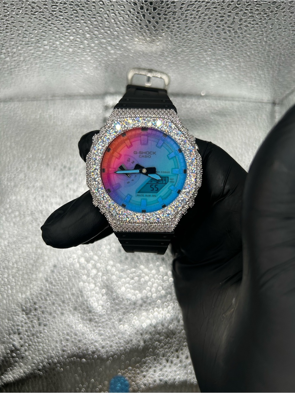 G-Shock Rainbow Gradient Dial with Crystal Bezel and Black Strap